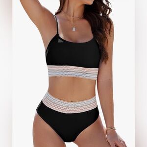NEW High Waisted 2 Piece Tummy Control Swimsuit Bathing Suit Spaghetti Straps M